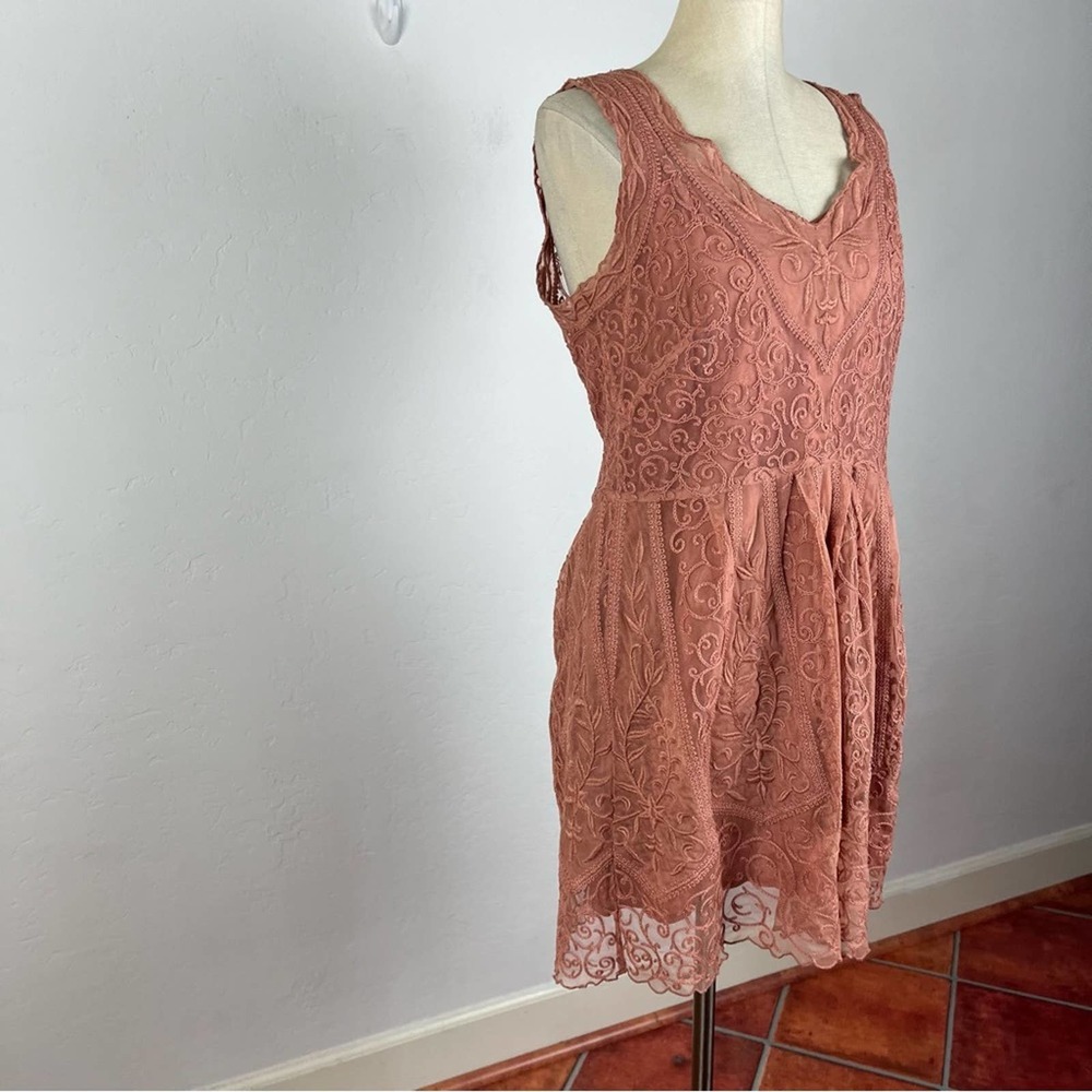 Anthropologie Dusty Rose Lace Midi Dress - Picture 3 of 8